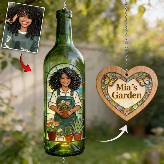 Juste une fille qui aime jardiner - Carillon éolien personnalisé en forme de bouteille de vin pour le jardinage