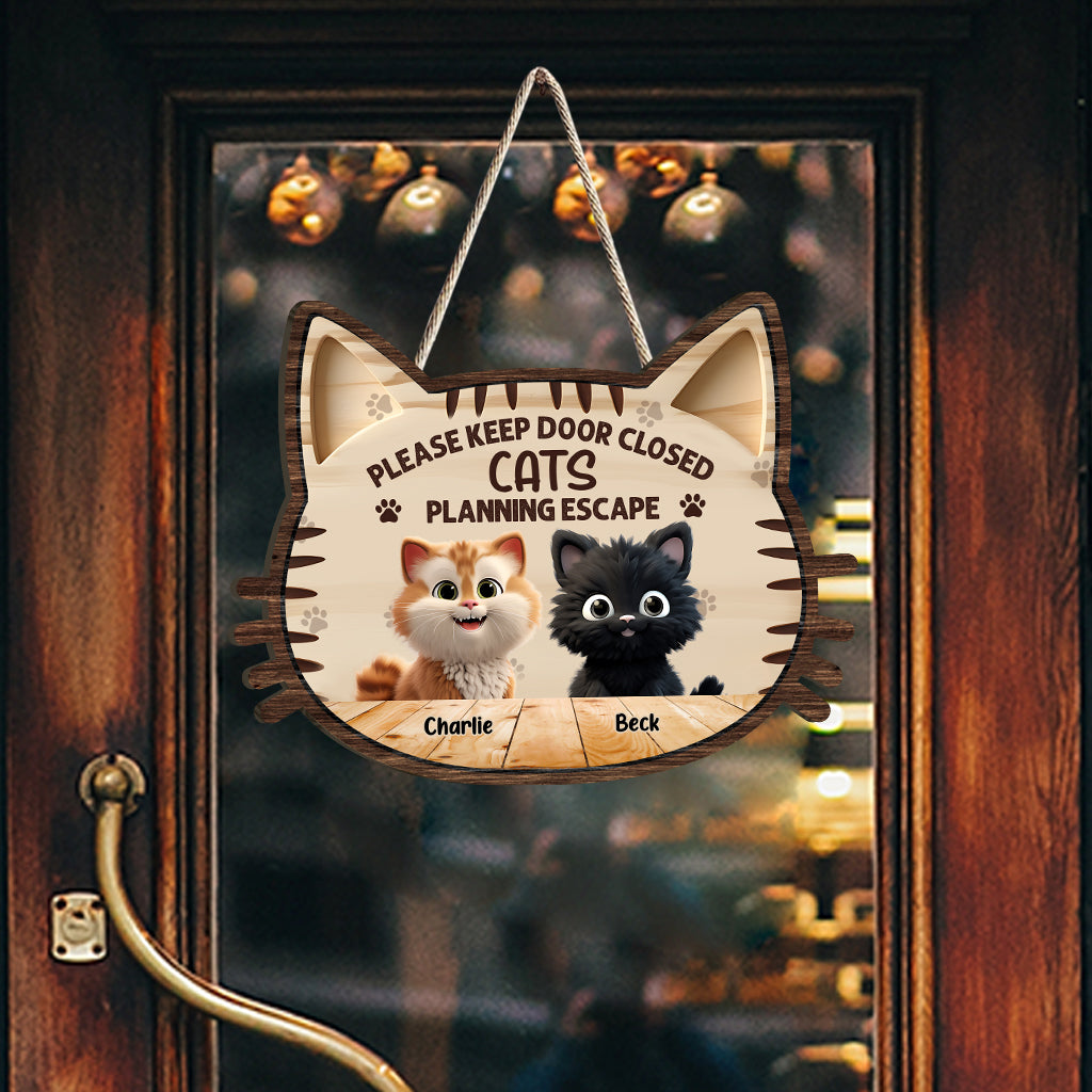 Please Keep Door Close - Personalized Cat Custom Shaped Wood Sign