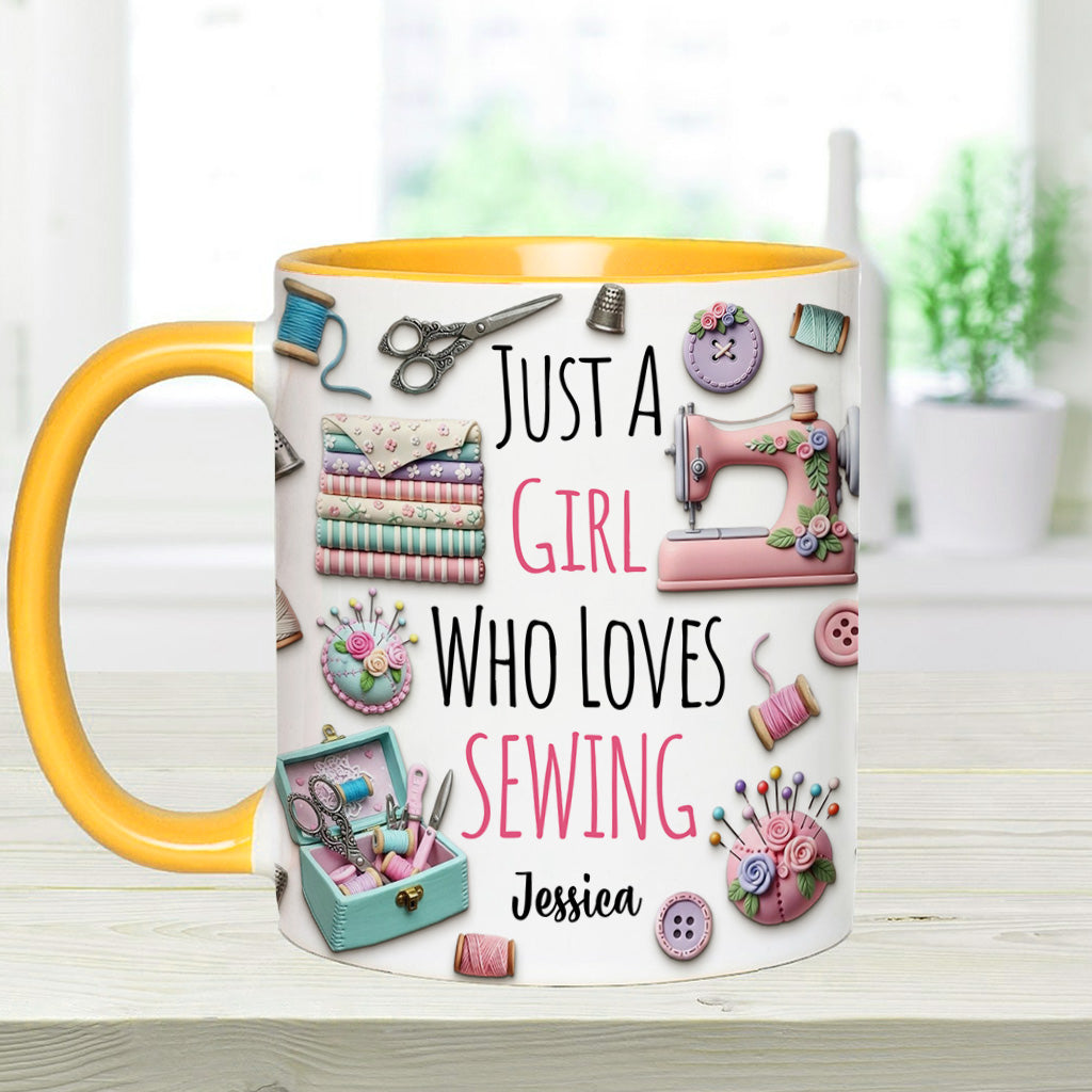 Just A Girl Who Loves Sewing - Personalized Sewing Accent Mug