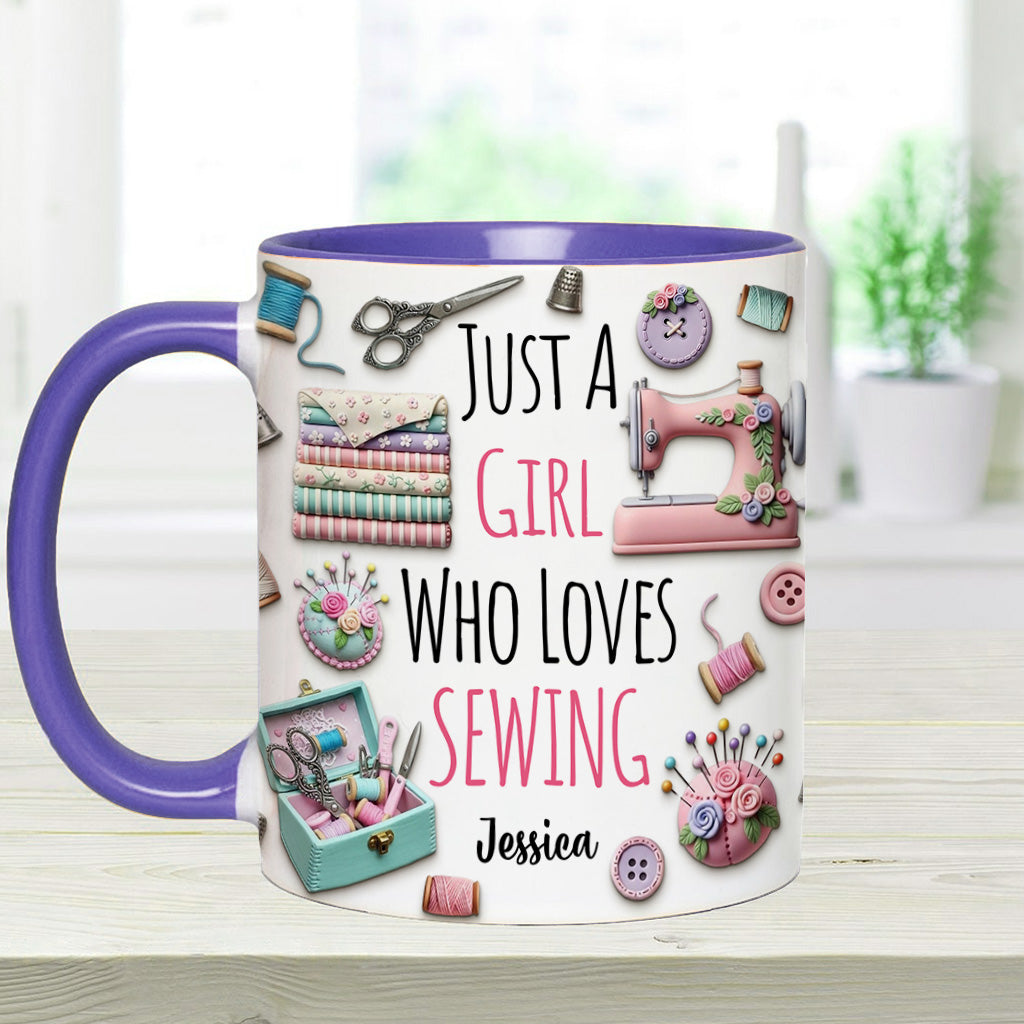 Just A Girl Who Loves Sewing - Personalized Sewing Accent Mug