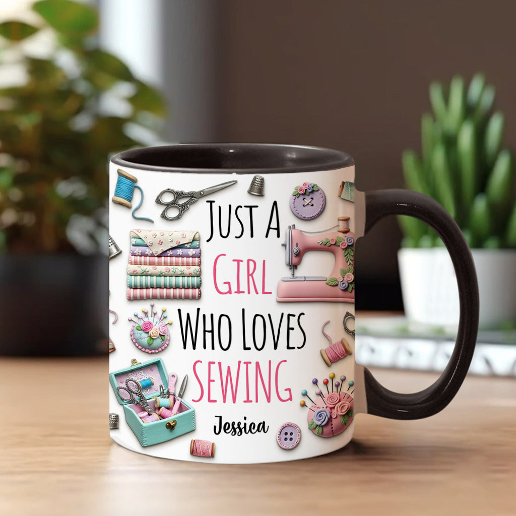 Just A Girl Who Loves Sewing - Personalized Sewing Accent Mug