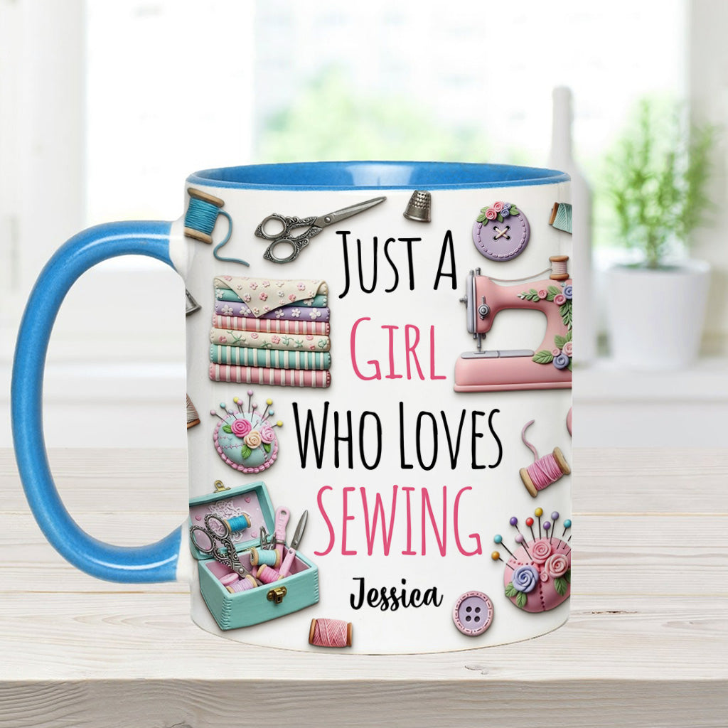 Just A Girl Who Loves Sewing - Personalized Sewing Accent Mug