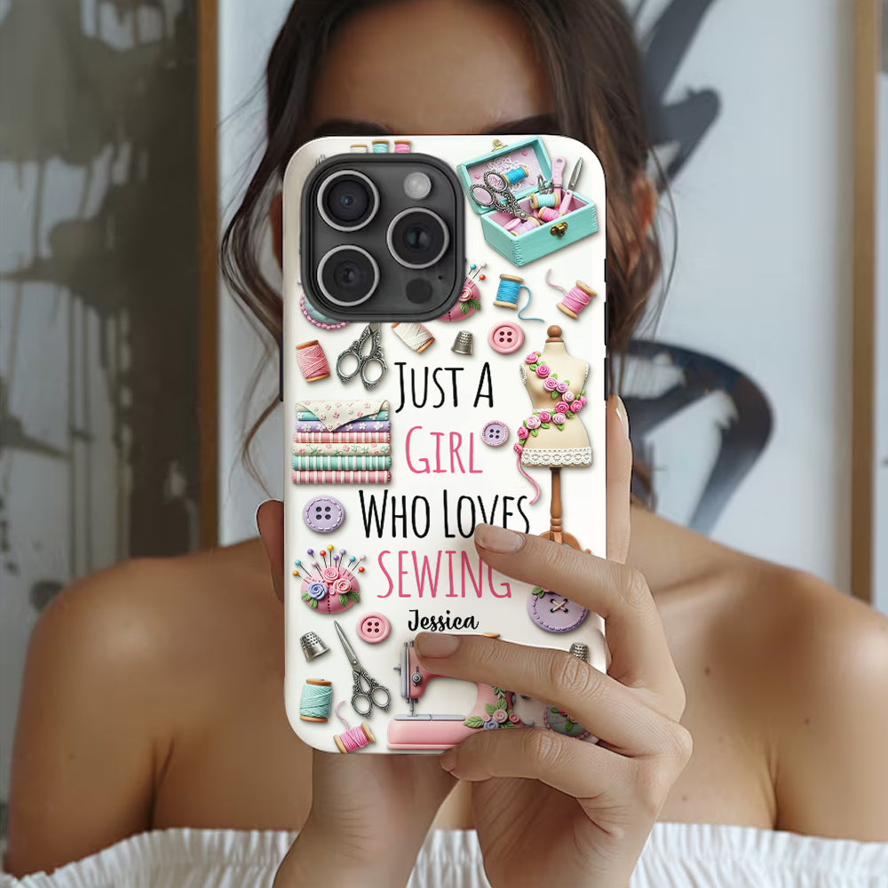 Coque de téléphone personnalisée « Juste une fille qui aime coudre » avec impression intégrale