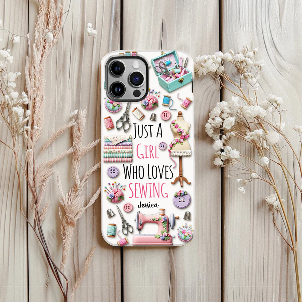 Coque de téléphone personnalisée « Juste une fille qui aime coudre » avec impression intégrale