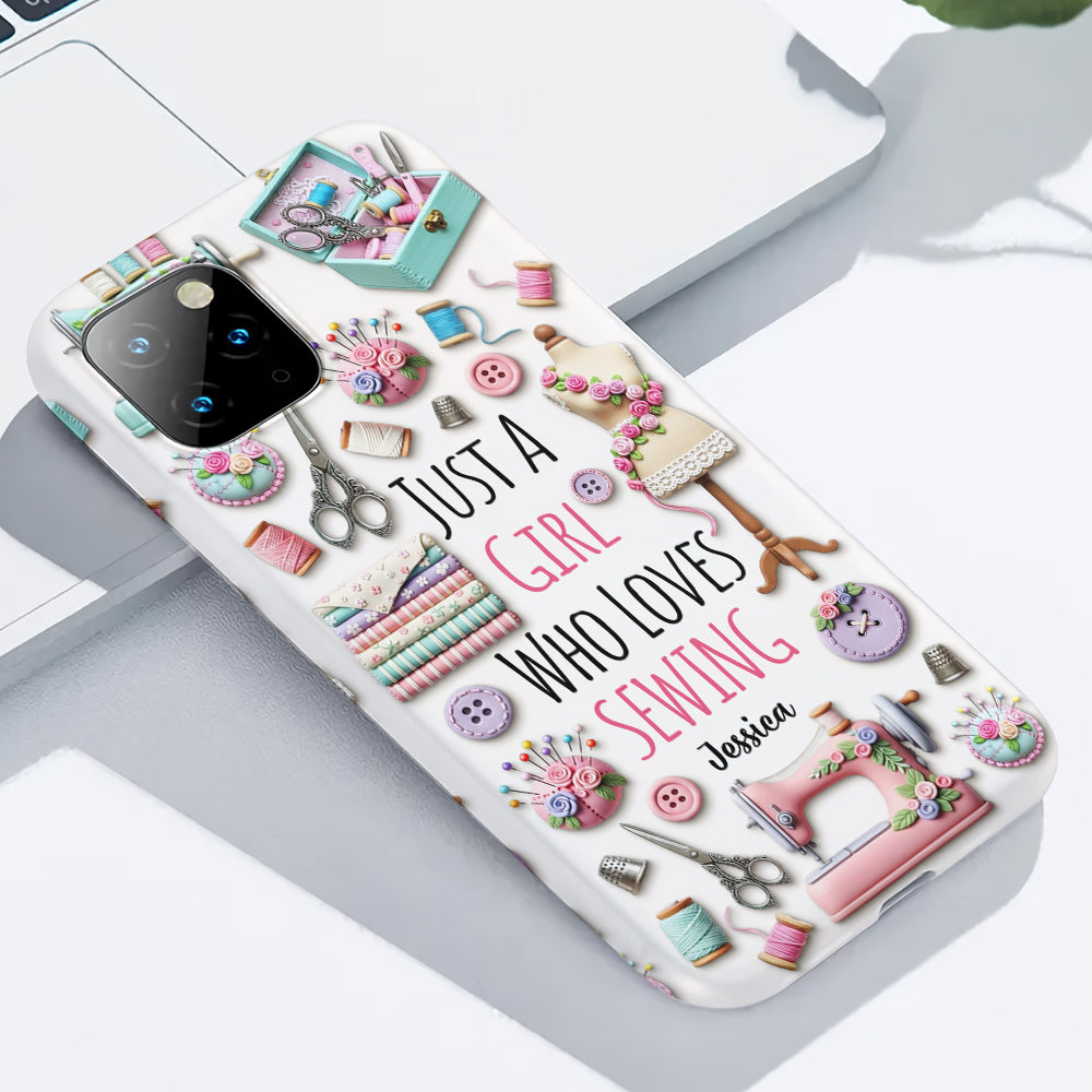 Coque de téléphone personnalisée « Juste une fille qui aime coudre » avec impression intégrale