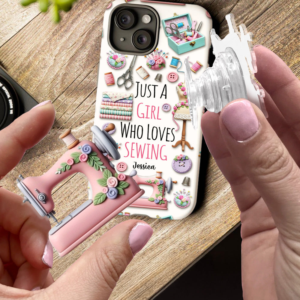 Coque de téléphone personnalisée « Juste une fille qui aime coudre » avec impression intégrale