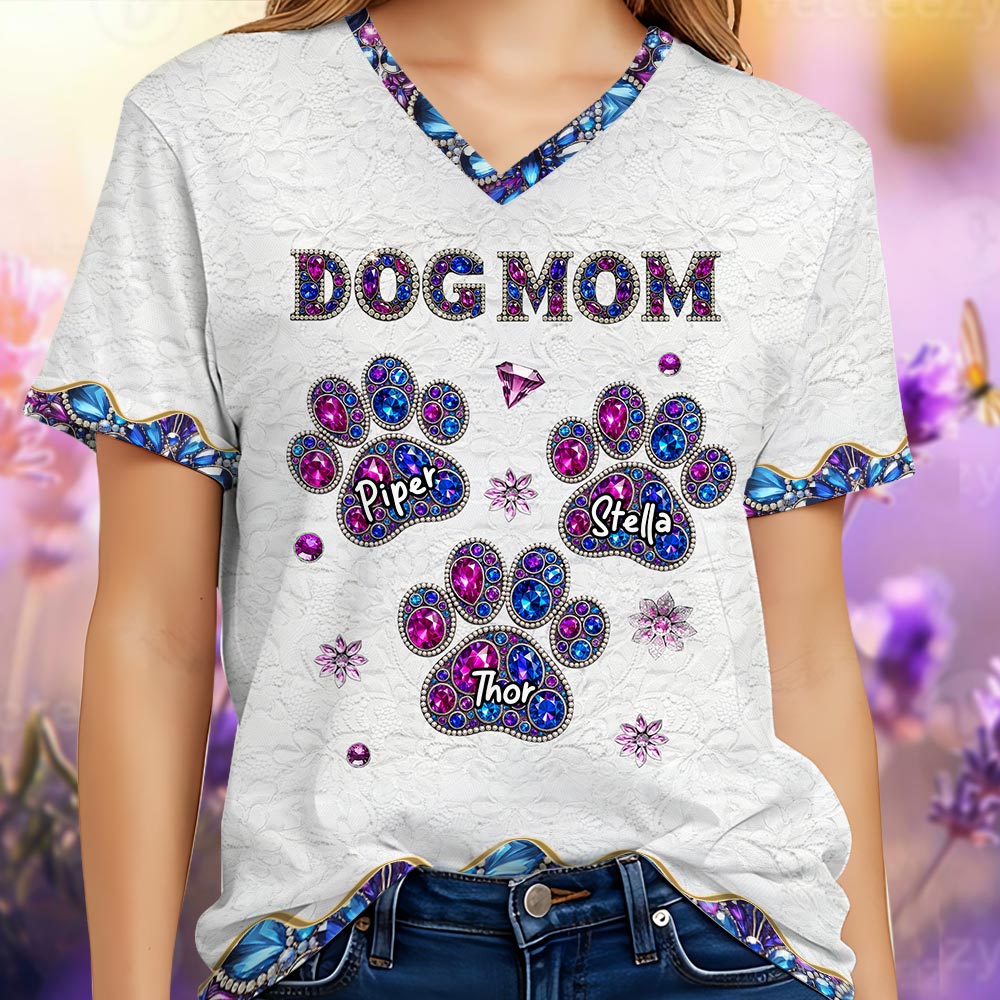 Proud Dog Mom - Personalized Dog Fully Printed V-Neck T-Shirt