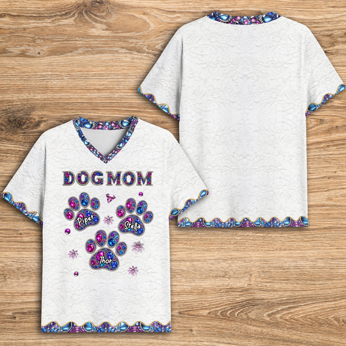 Proud Dog Mom - Personalized Dog Fully Printed V-Neck T-Shirt