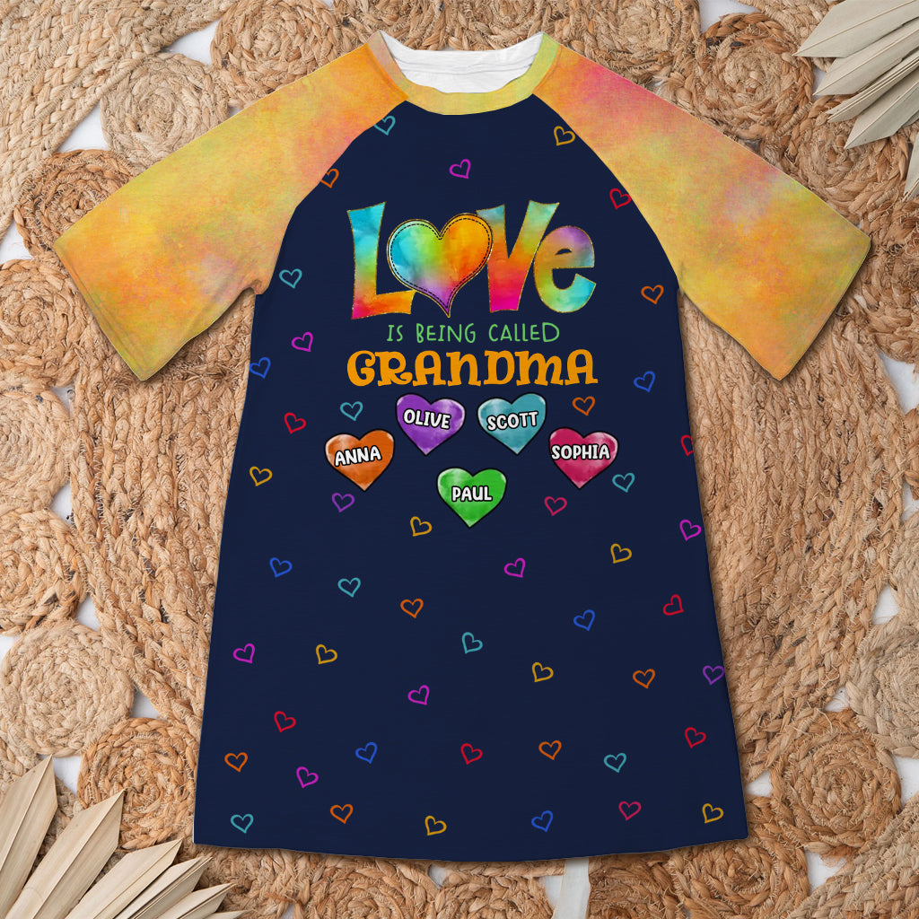 Blessed To Be Called Grandma - Personalized Grandma Sleep T-shirt Dress