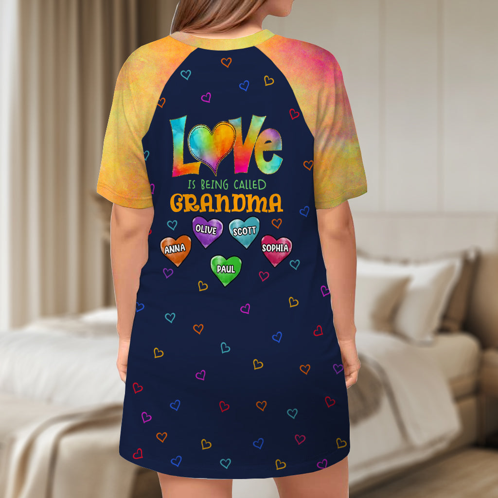 Blessed To Be Called Grandma - Personalized Grandma Sleep T-shirt Dress