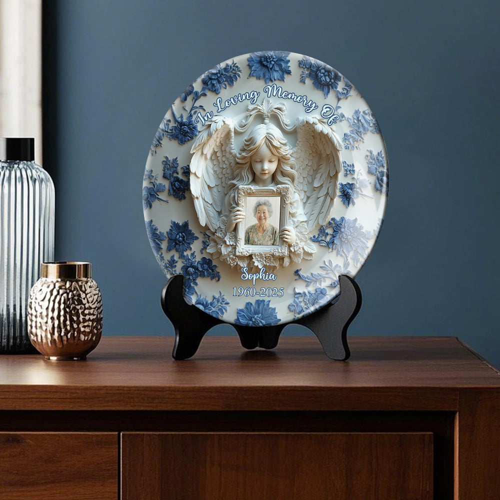 Ailes d'ange - Assiette ronde commémorative personnalisée en céramique
