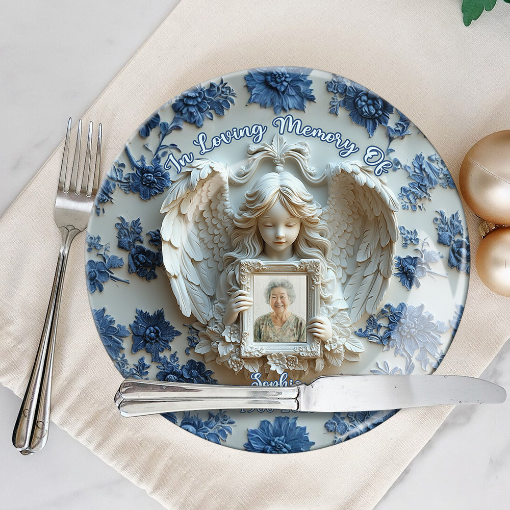 Ailes d'ange - Assiette ronde commémorative personnalisée en céramique