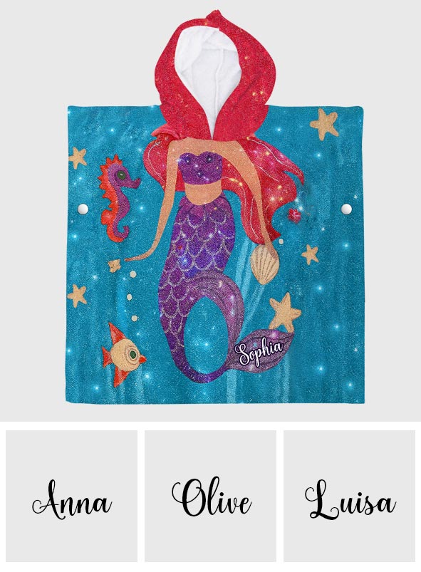 Cœur de sirène - Poncho-serviette à capuche personnalisé pour enfant