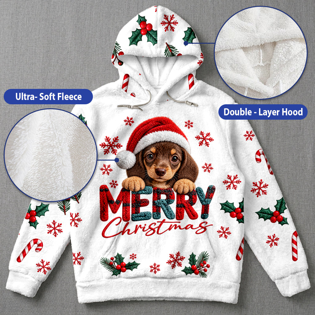 Merry Christmas - Personalized Dog Fleece Hoodie