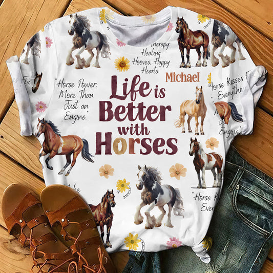 La vie est plus belle avec les chevaux - T-shirt personnalisé à motif cheval