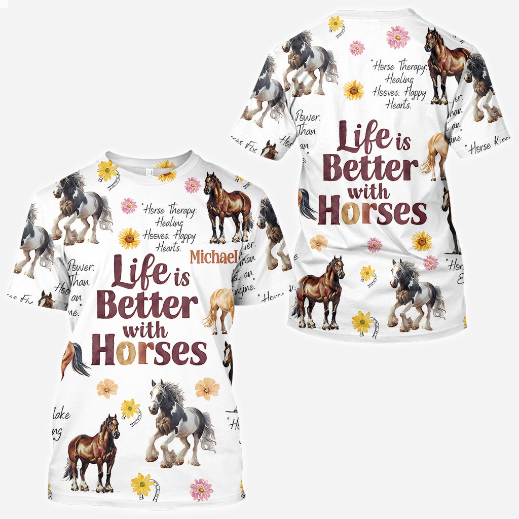 La vie est plus belle avec les chevaux - T-shirt personnalisé à motif cheval