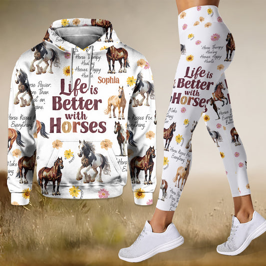 La vie est plus belle avec les chevaux - Sweat à capuche et legging personnalisés sur le thème des chevaux