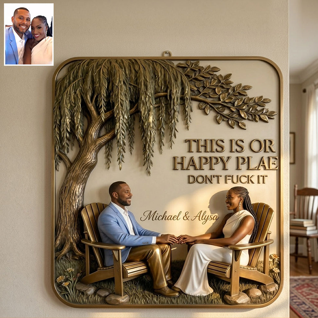 This Is Our Happy Place - Personalized Couple 3D Printed Cut Metal Sign