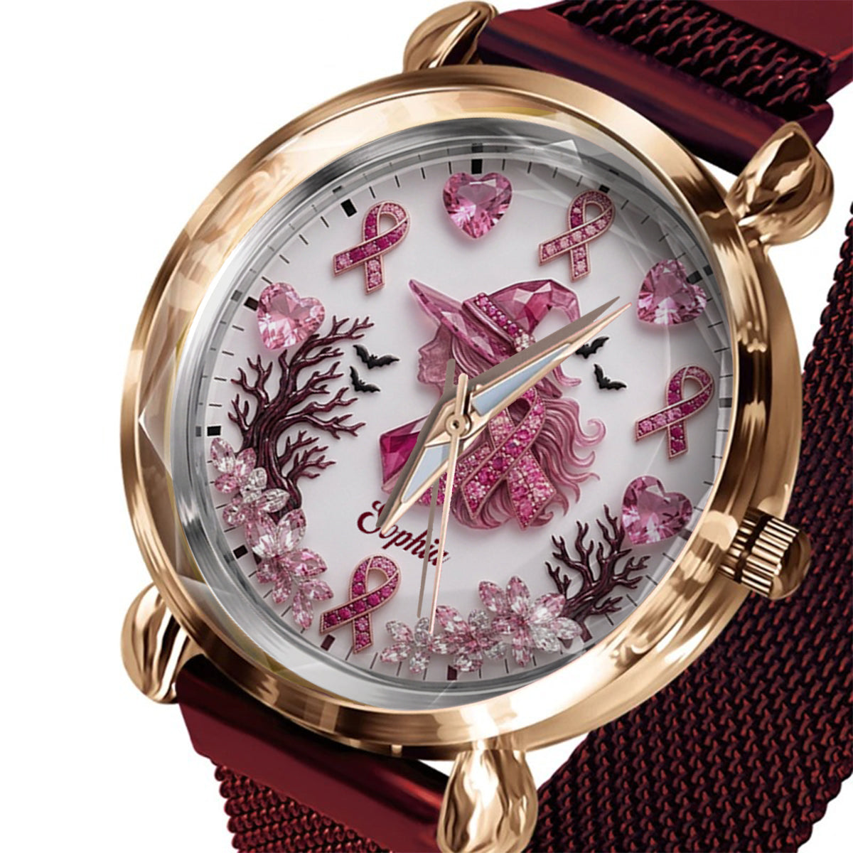 Pink Witch Breast Cancer - Personalized Breast Cancer Awareness Women Hand Watch