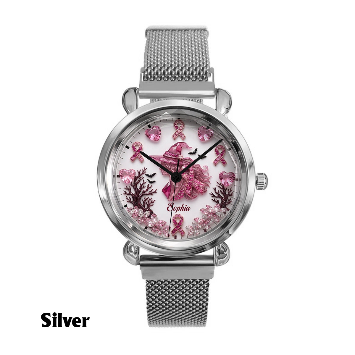 Pink Witch Breast Cancer - Personalized Breast Cancer Awareness Women Hand Watch
