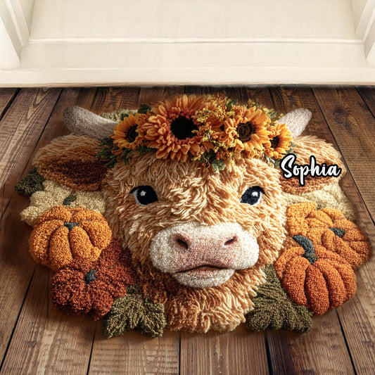 Saison d'automne - Tapis tufté antidérapant personnalisé avec motif vache des Highlands