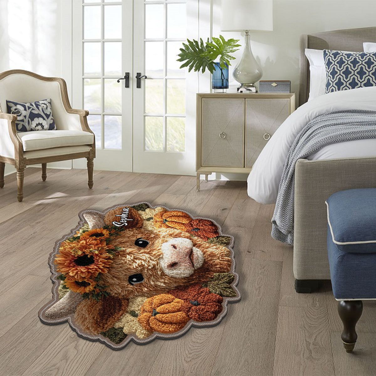 Saison d'automne - Tapis tufté antidérapant personnalisé avec motif vache des Highlands