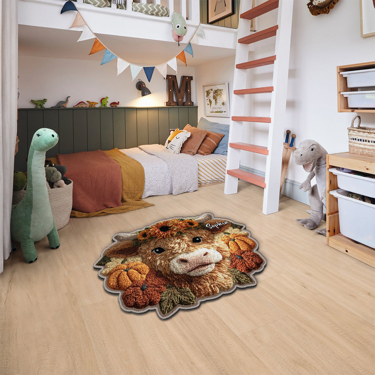 Saison d'automne - Tapis tufté antidérapant personnalisé avec motif vache des Highlands