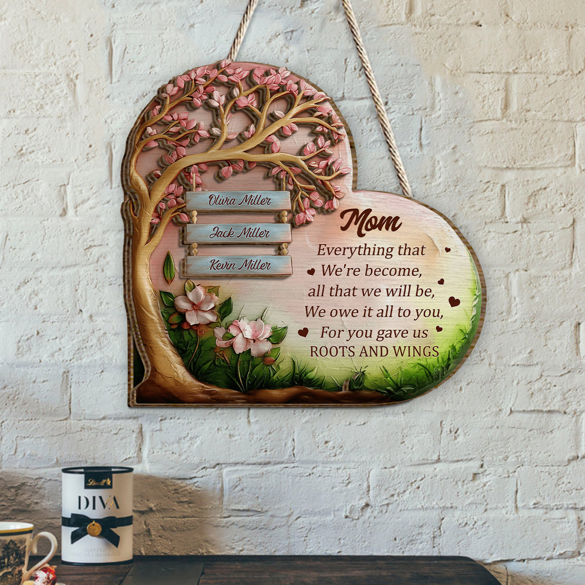 Tu nous as donné des racines et des ailes, maman - Plaque en bois personnalisée à 2 couches « Mère »