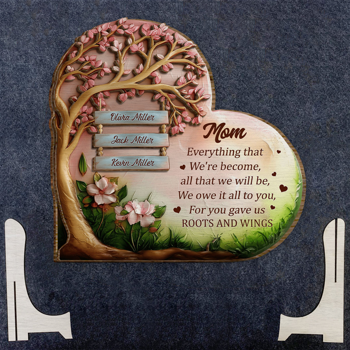 Tu nous as donné des racines et des ailes, maman - Plaque en bois personnalisée à 2 couches « Mère »