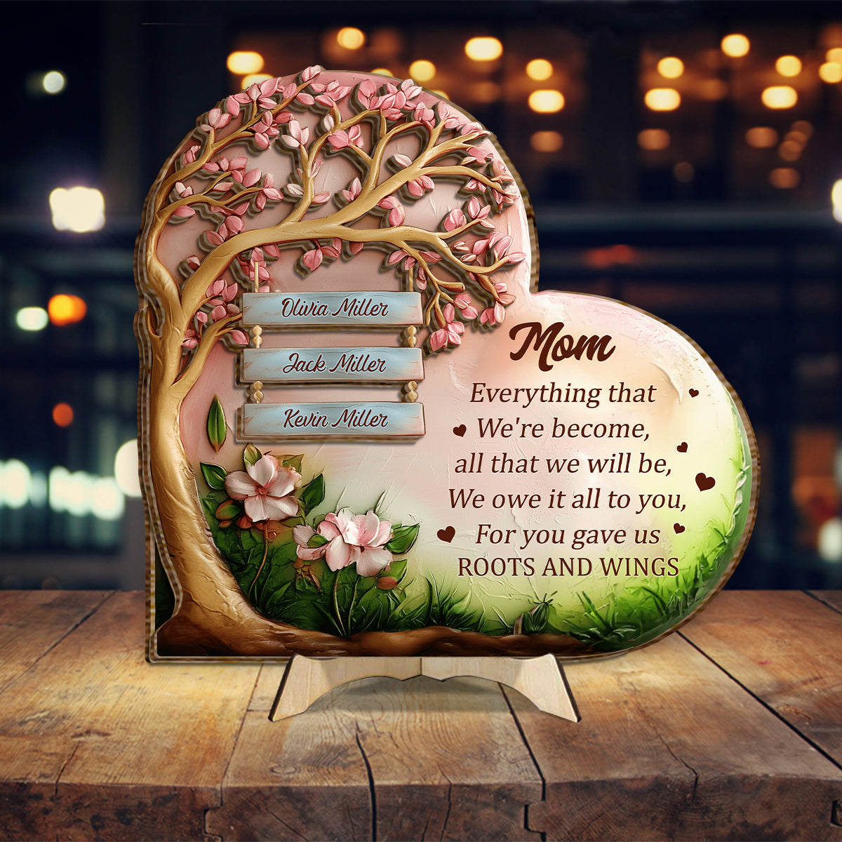 Tu nous as donné des racines et des ailes, maman - Plaque en bois personnalisée à 2 couches « Mère »