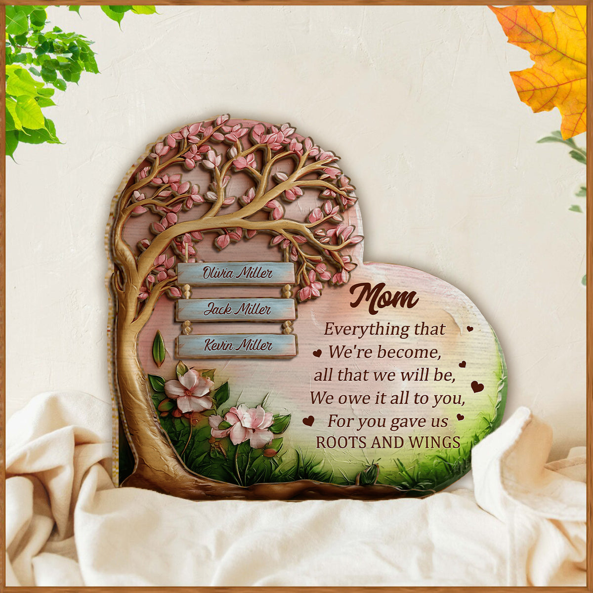 Tu nous as donné des racines et des ailes, maman - Plaque en bois personnalisée à 2 couches « Mère »