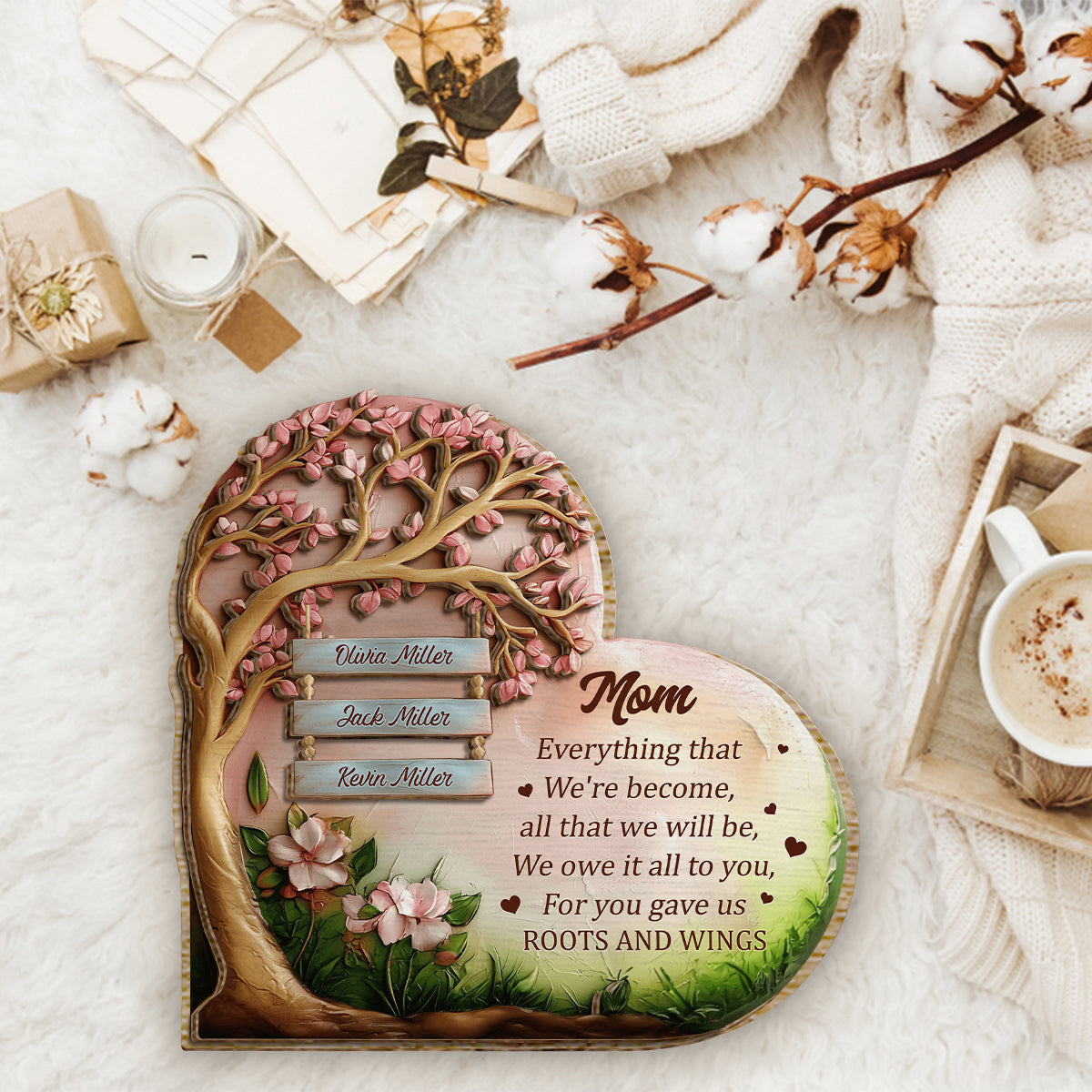 Tu nous as donné des racines et des ailes, maman - Plaque en bois personnalisée à 2 couches « Mère »