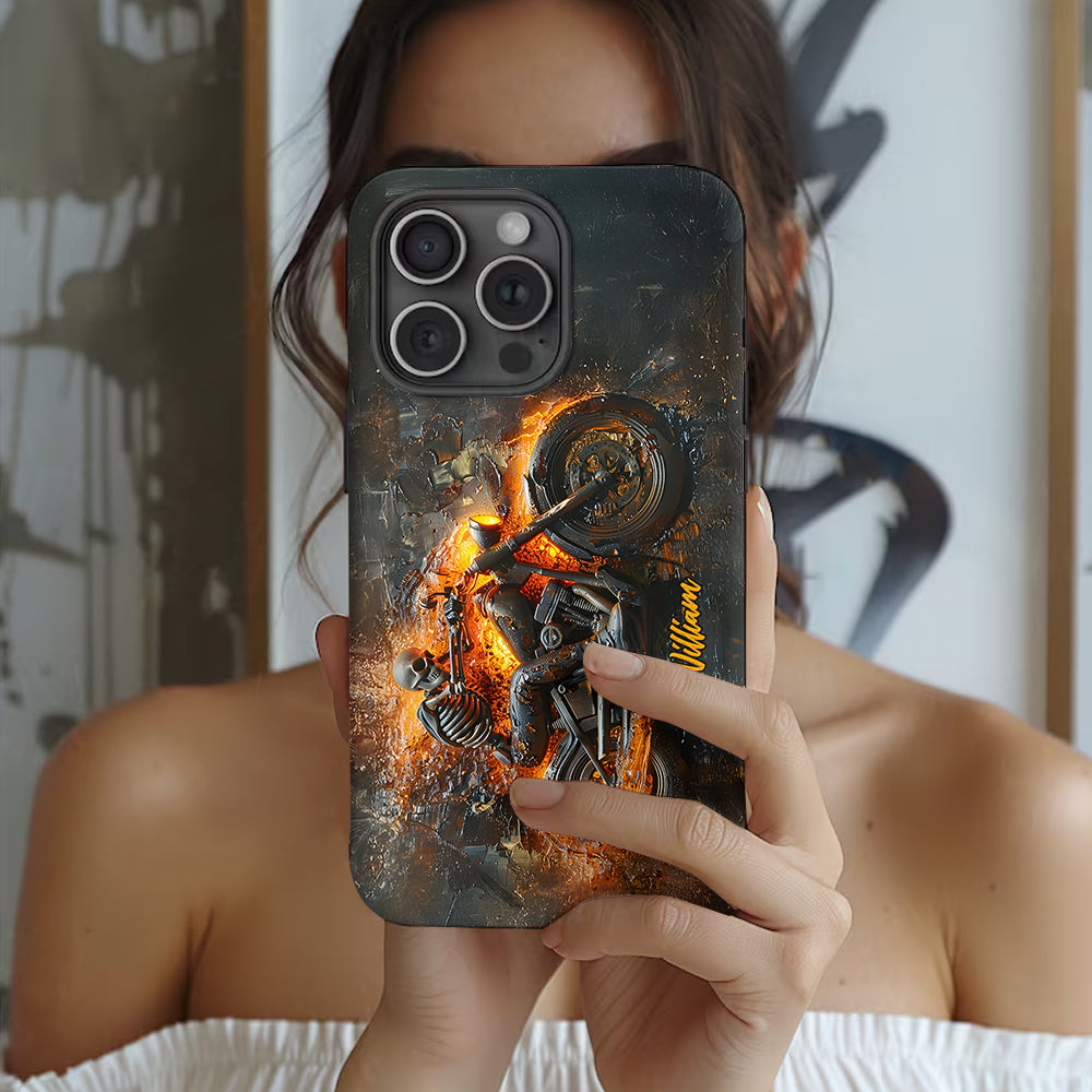 Skeleton Riding Flaming Motorcycle - Personalized Biker Full Print Phone Case