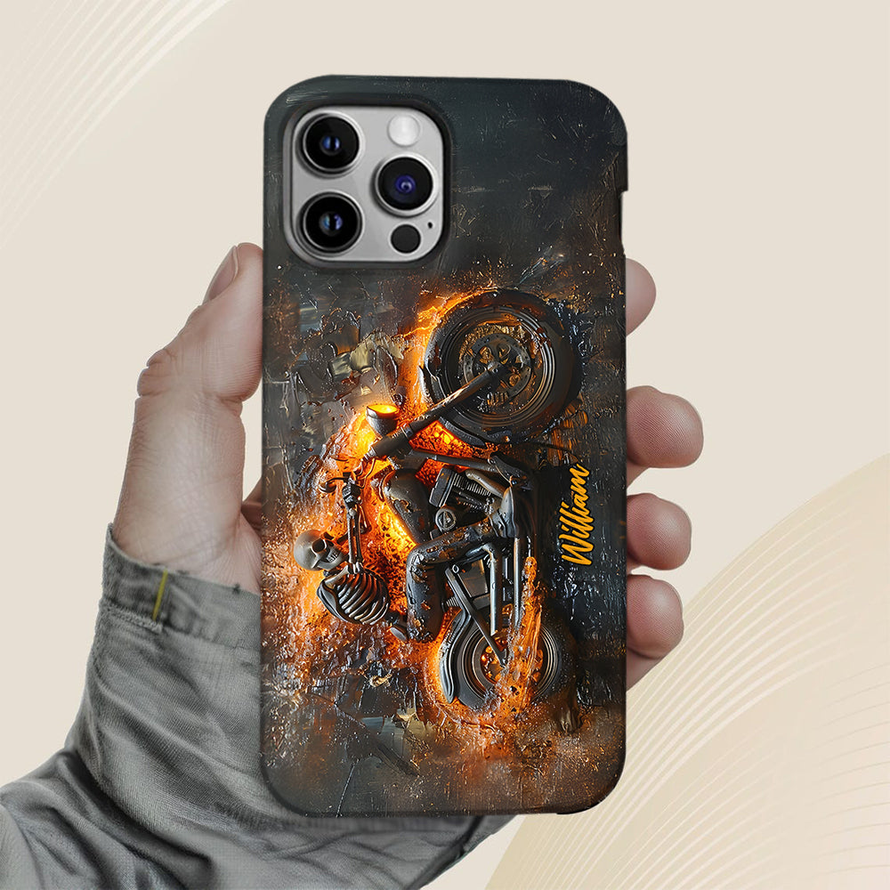 Skeleton Riding Flaming Motorcycle - Personalized Biker Full Print Phone Case