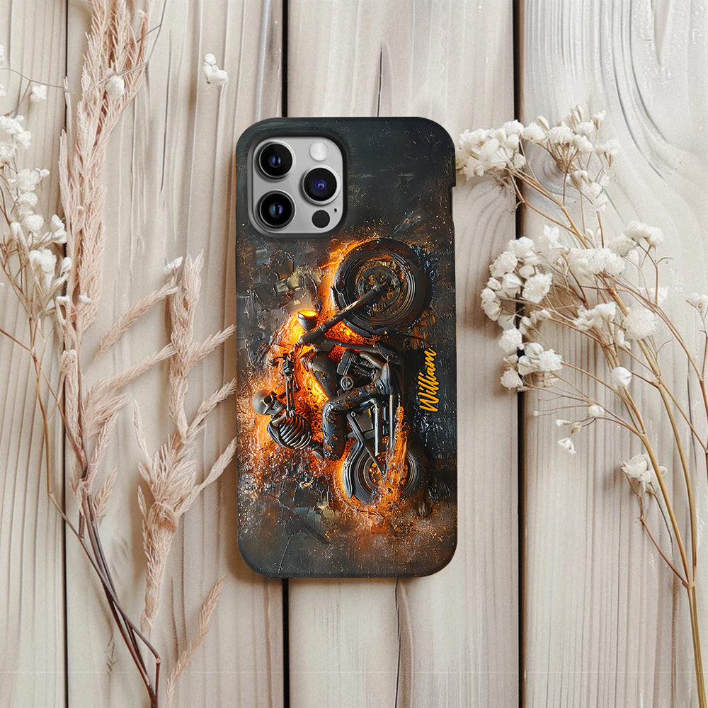 Skeleton Riding Flaming Motorcycle - Personalized Biker Full Print Phone Case