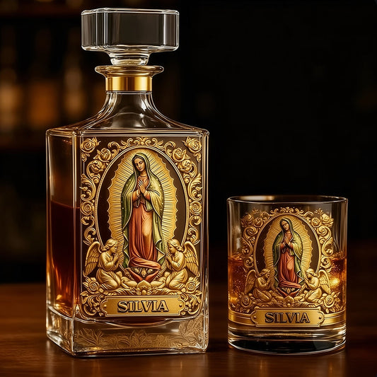 Notre-Dame de Guadalupe - Coffret carafe à whisky chrétienne personnalisée