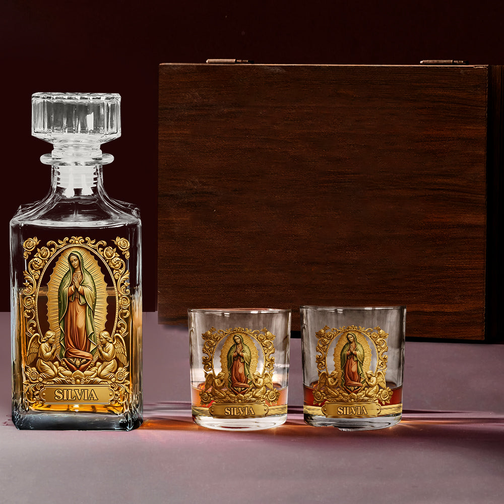 Notre-Dame de Guadalupe - Coffret carafe à whisky chrétienne personnalisée