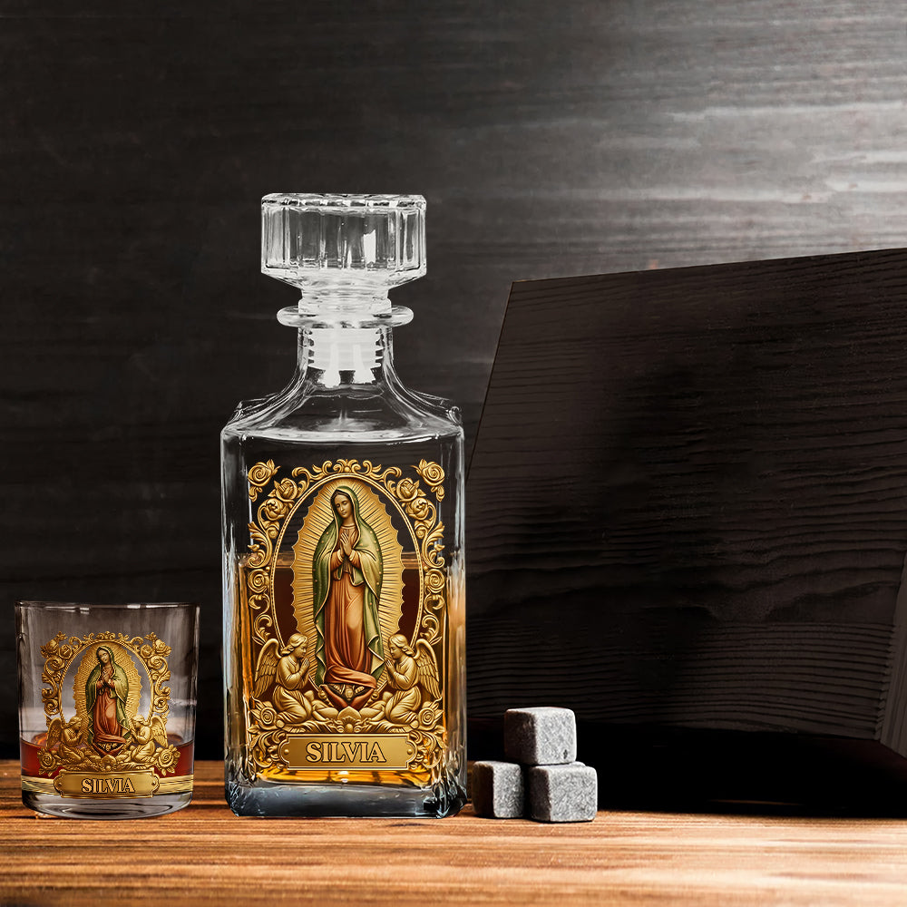 Notre-Dame de Guadalupe - Coffret carafe à whisky chrétienne personnalisée