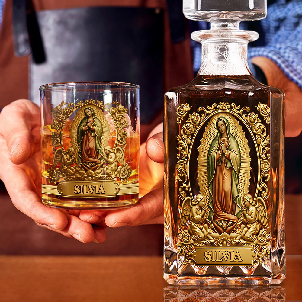 Notre-Dame de Guadalupe - Coffret carafe à whisky chrétienne personnalisée