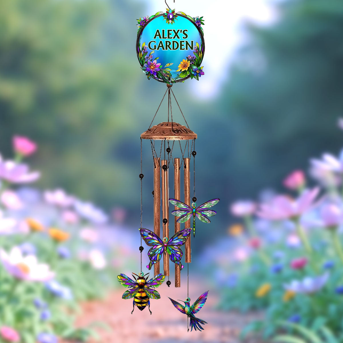 Cadeau pour les amoureux du jardinage - Carillon éolien de jardinage personnalisé avec breloques