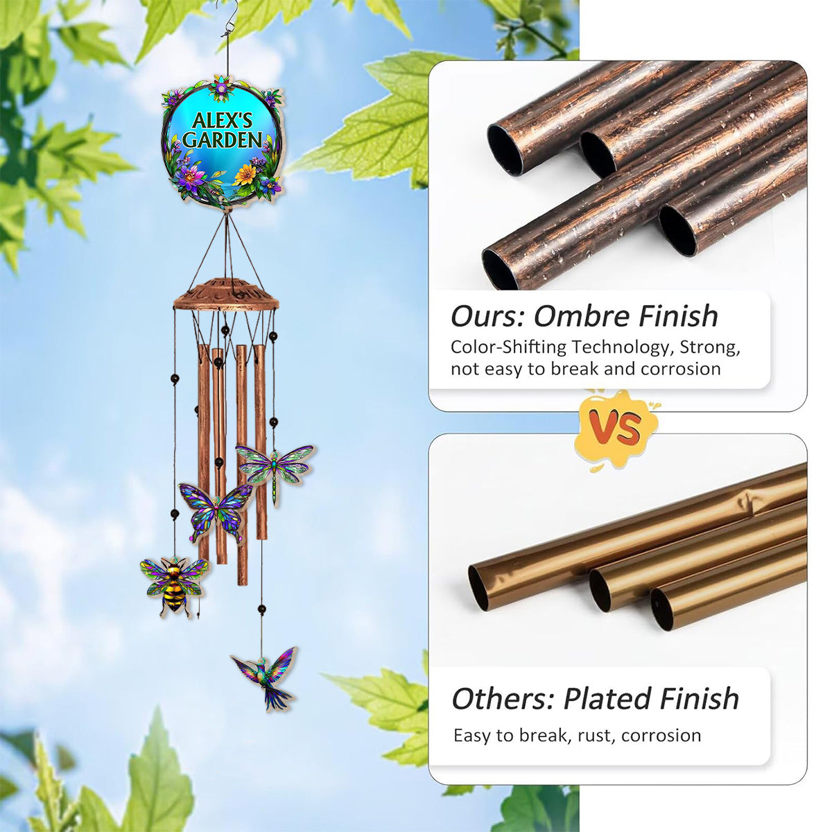 Cadeau pour les amoureux du jardinage - Carillon éolien de jardinage personnalisé avec breloques