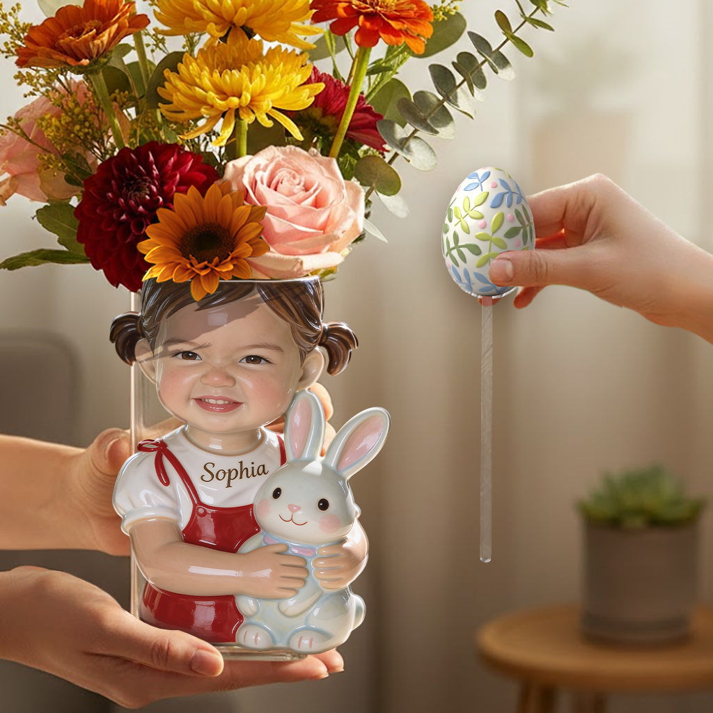 Custom Any Photo, Easter's Day - Personalized Kid Acrylic Pot & Stake