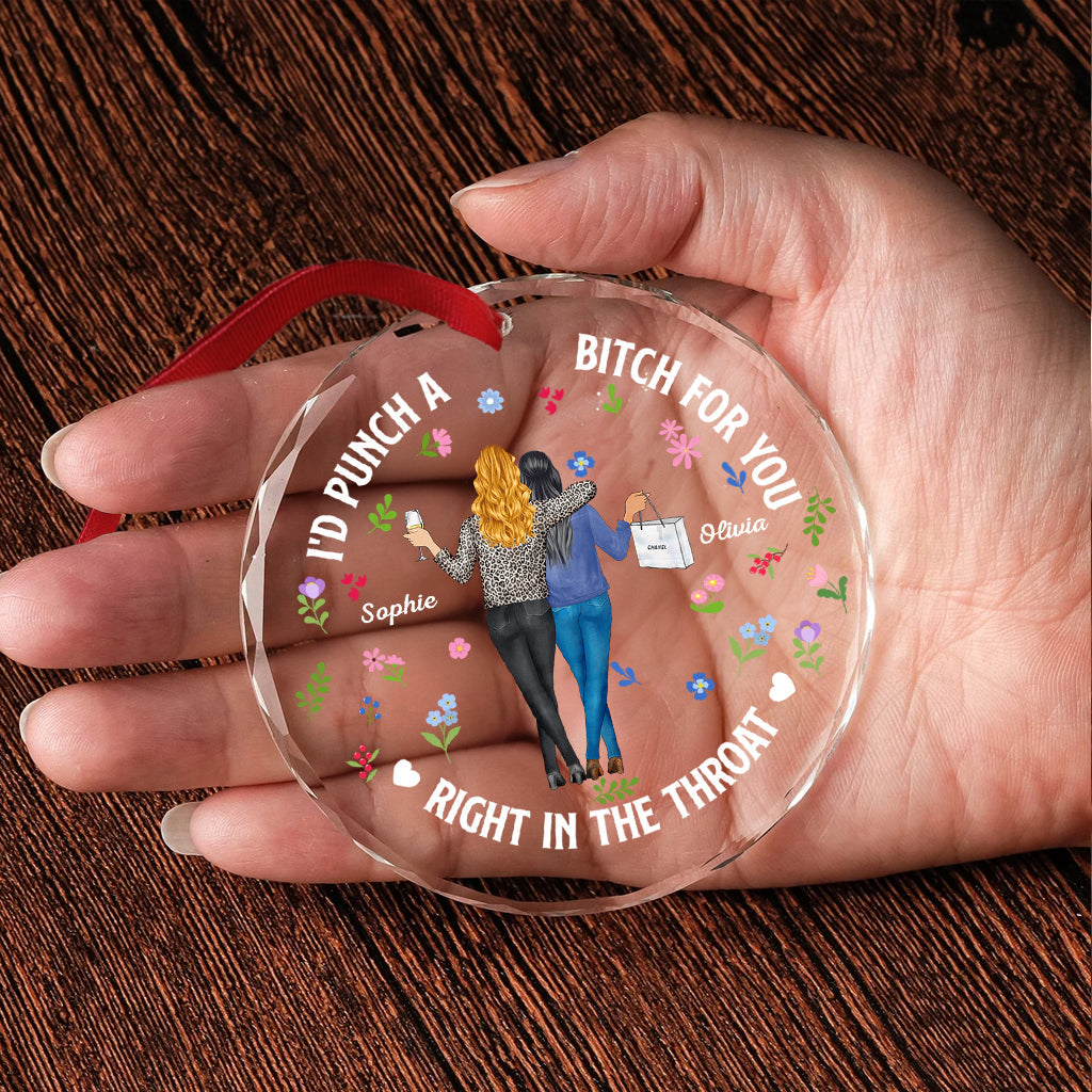 Deux femmes tenant des verres - Ornement en verre rond personnalisé pour meilleures amies