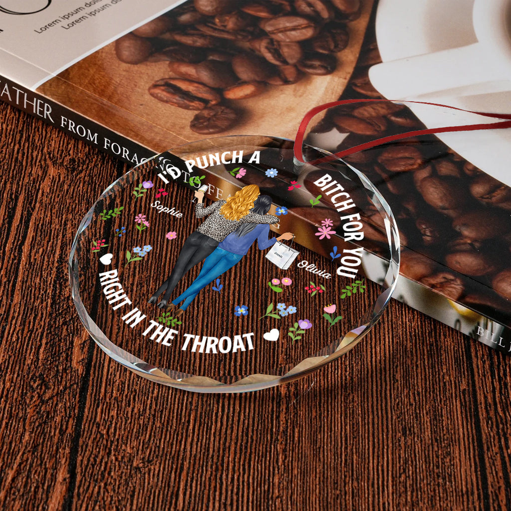 Deux femmes tenant des verres - Ornement en verre rond personnalisé pour meilleures amies