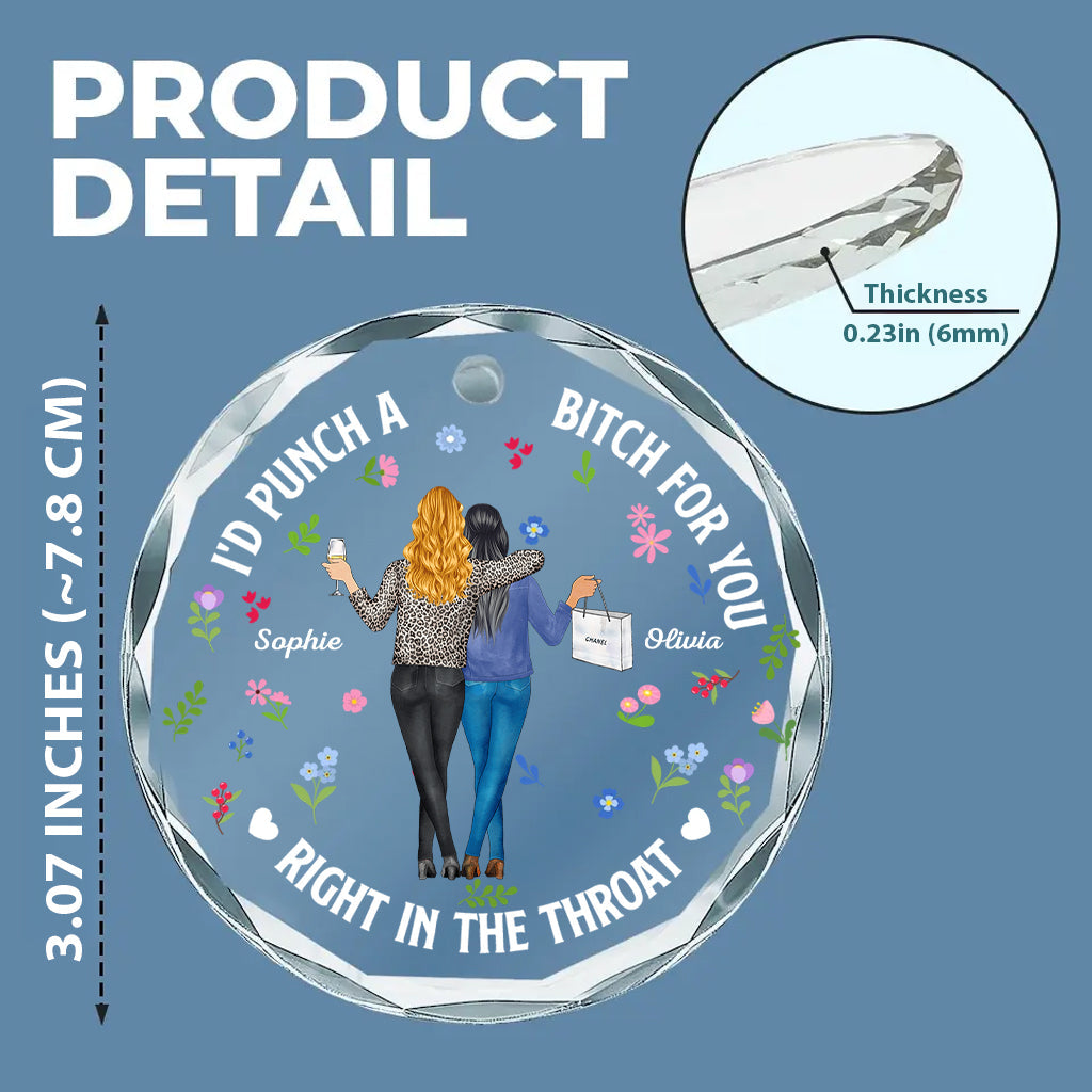 Deux femmes tenant des verres - Ornement en verre rond personnalisé pour meilleures amies