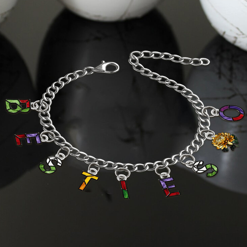 Besties With Birth Flowers And Initials - Personalized Bestie Bracelet With Charms