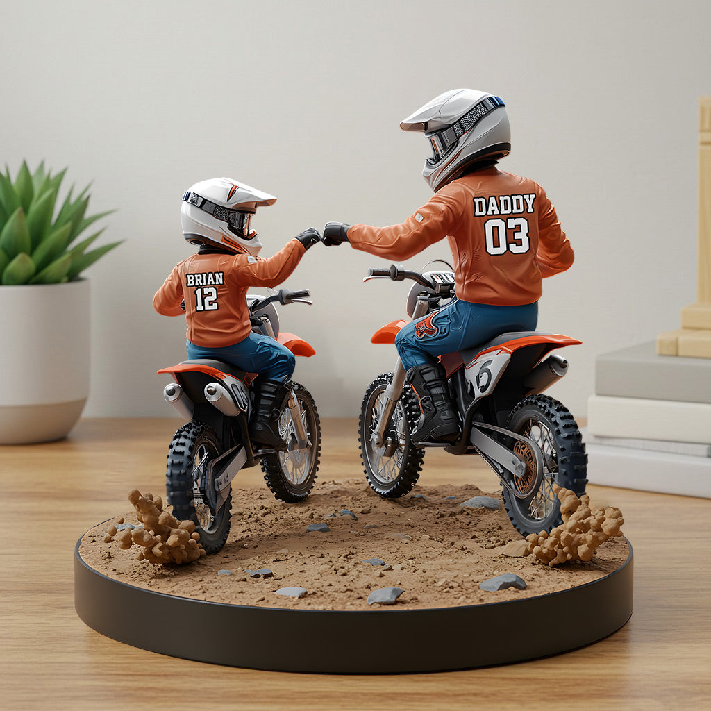 Papa et enfant motards - Plaque acrylique personnalisée en forme de moto tout-terrain