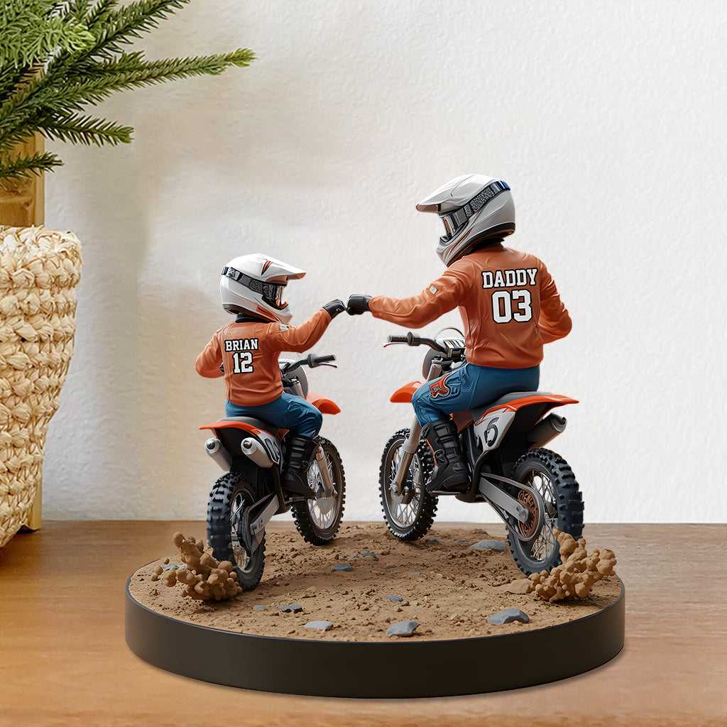 Papa et enfant motards - Plaque acrylique personnalisée en forme de moto tout-terrain