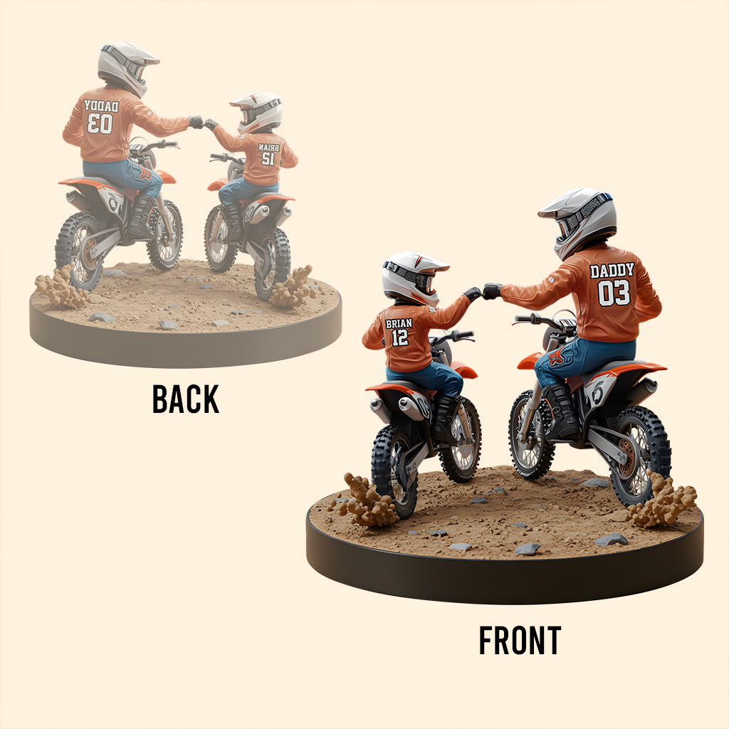 Papa et enfant motards - Plaque acrylique personnalisée en forme de moto tout-terrain