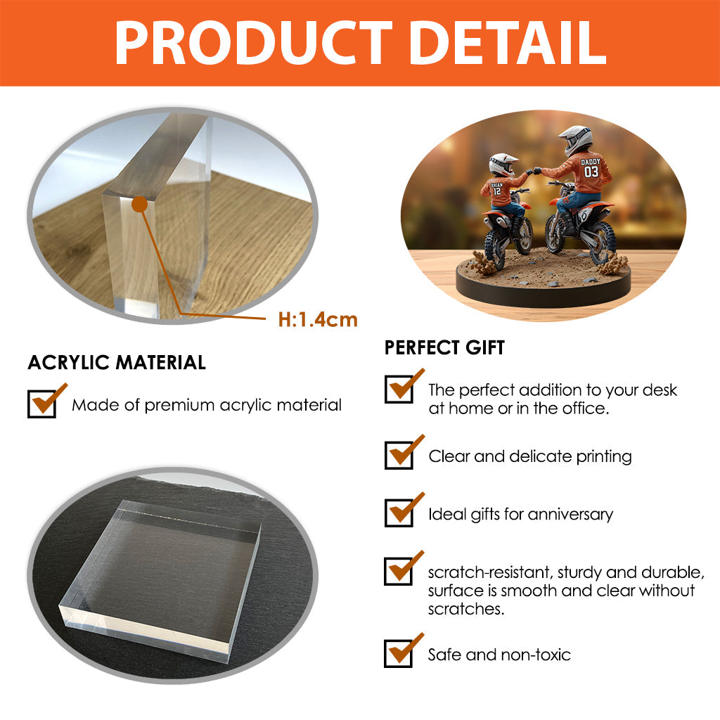 Papa et enfant motards - Plaque acrylique personnalisée en forme de moto tout-terrain